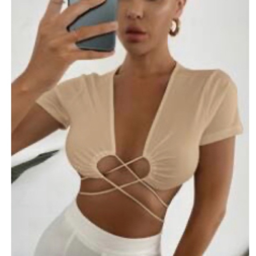 SHEIN cream criss cross tie top